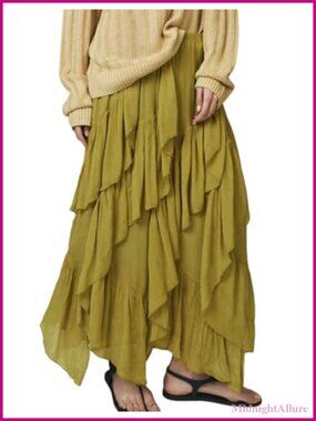 Women's Ruffle Maxi Skirt Long Flowy Layered Tiered